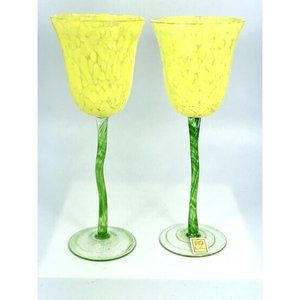2 Vintage Royal Darwbe Hand Blown Crystal Long Stem Hand Blown Glasses Yellow